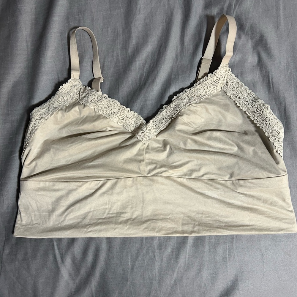 Aerie Nude Long Line Lace Trim Bralette Size XL